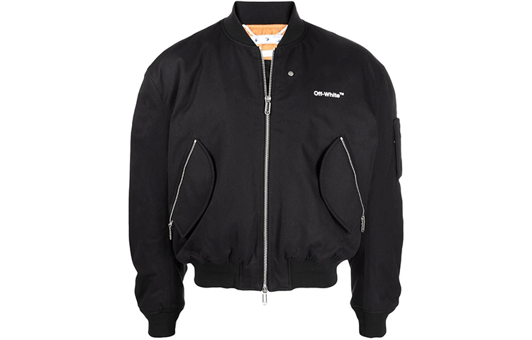 OFF-WHITE SS22 Printed Zip Bomber Jacket  Black OMEH040C99FAB0011001