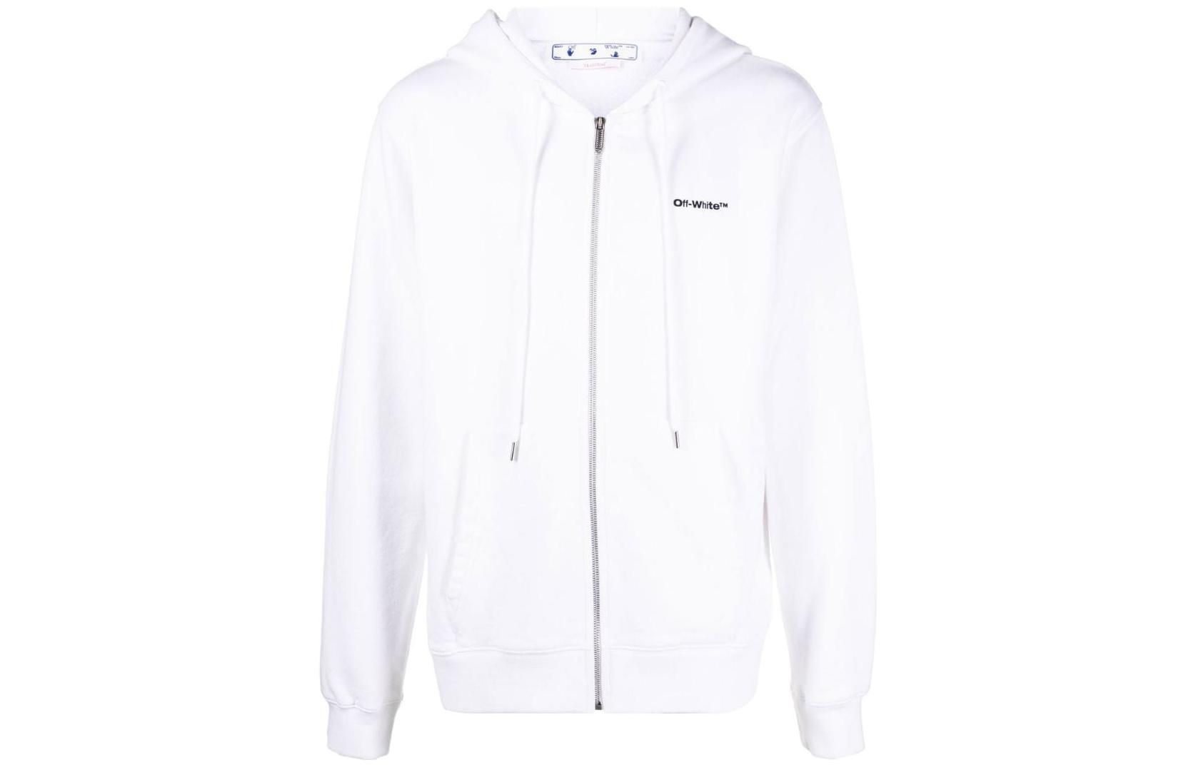 Order Off-White SS22 Solid Logo Print Zip-Up Hoodie Jacket White Menswear Classic Fit OMBE013F22FLE0070110