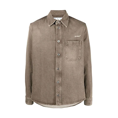 OFF-WHITE SS22 Striped Print Denim Collared Long Sleeve Shirt Light Brown Men OMYD027S22DEN0038600