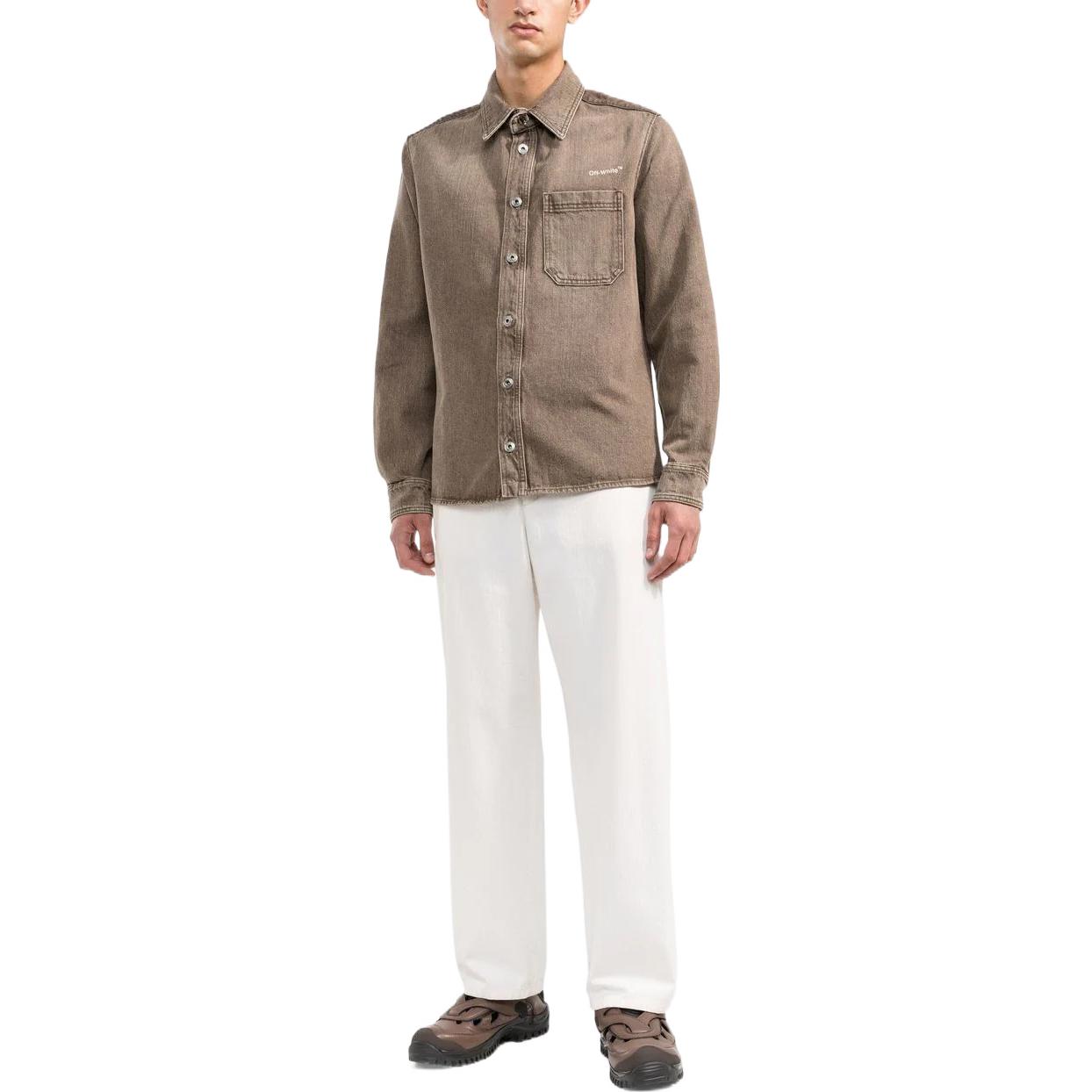 Lookbook オフホワイト SS22 ストライププリント デニム シャツ ライトブラウン メンズ OMYD027S22DEN0038600