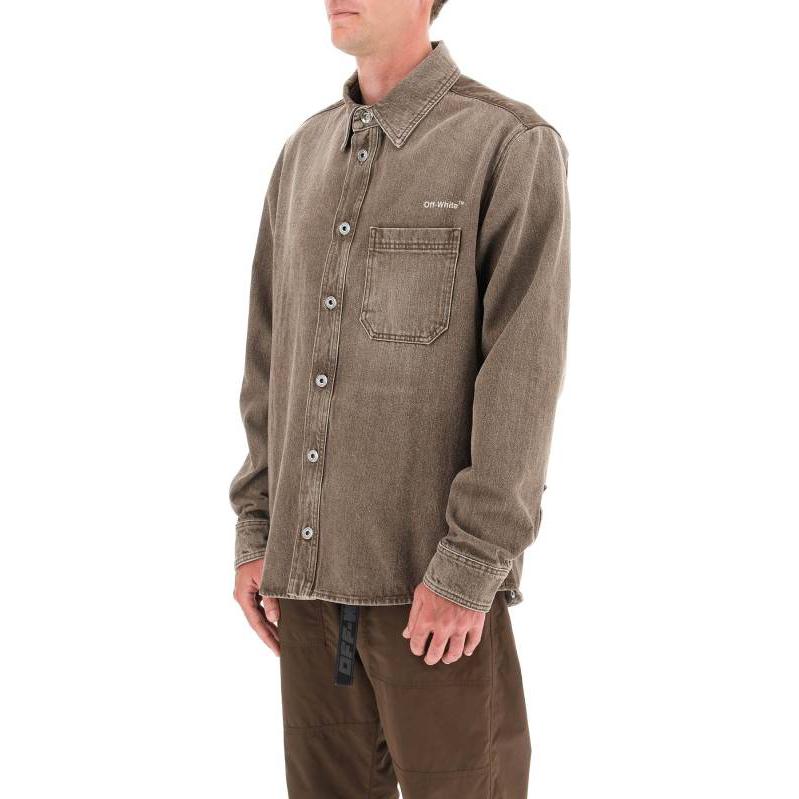 Purchase オフホワイト SS22 ストライププリント デニム シャツ ライトブラウン メンズ OMYD027S22DEN0038600