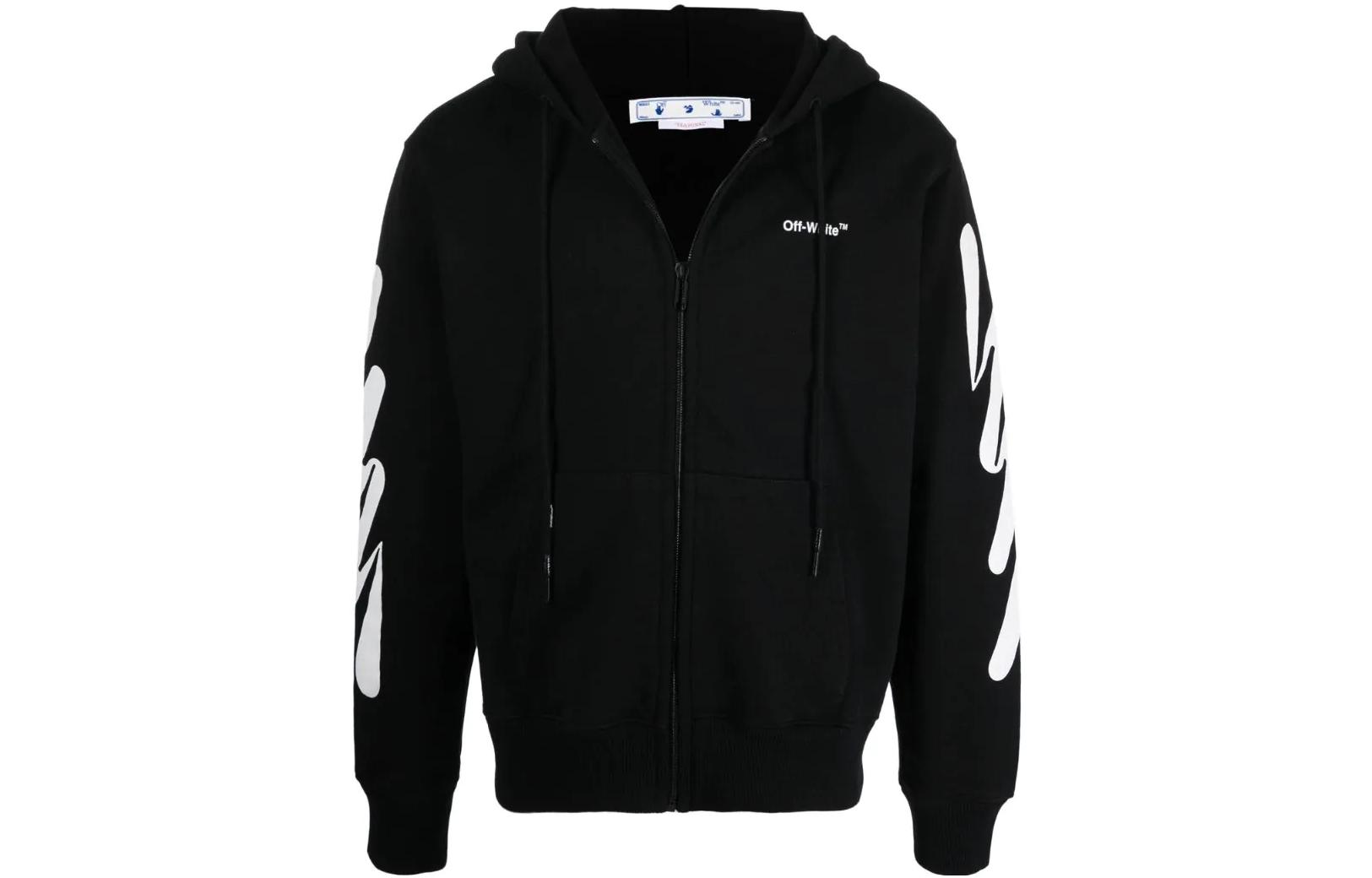 OFF-WHITE SS22 Wave Stripe Print Zip Jacket Black Regular Fit Men’s Outerwear OMBE013S22FLE00410011001