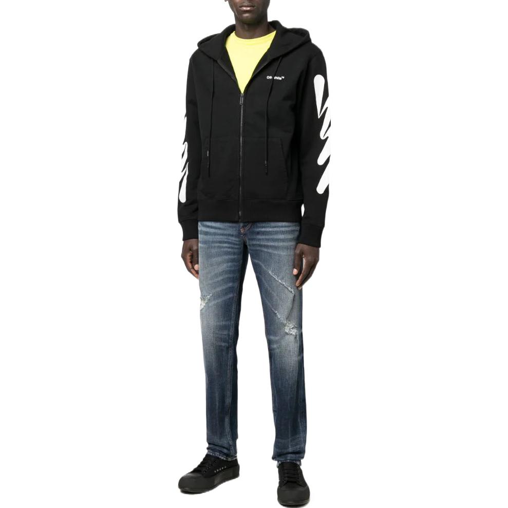 Lookbook オフホワイト SS22 ウェーブストライプジップジャケット ブラック メンズアウター OMBE013S22FLE00410011001