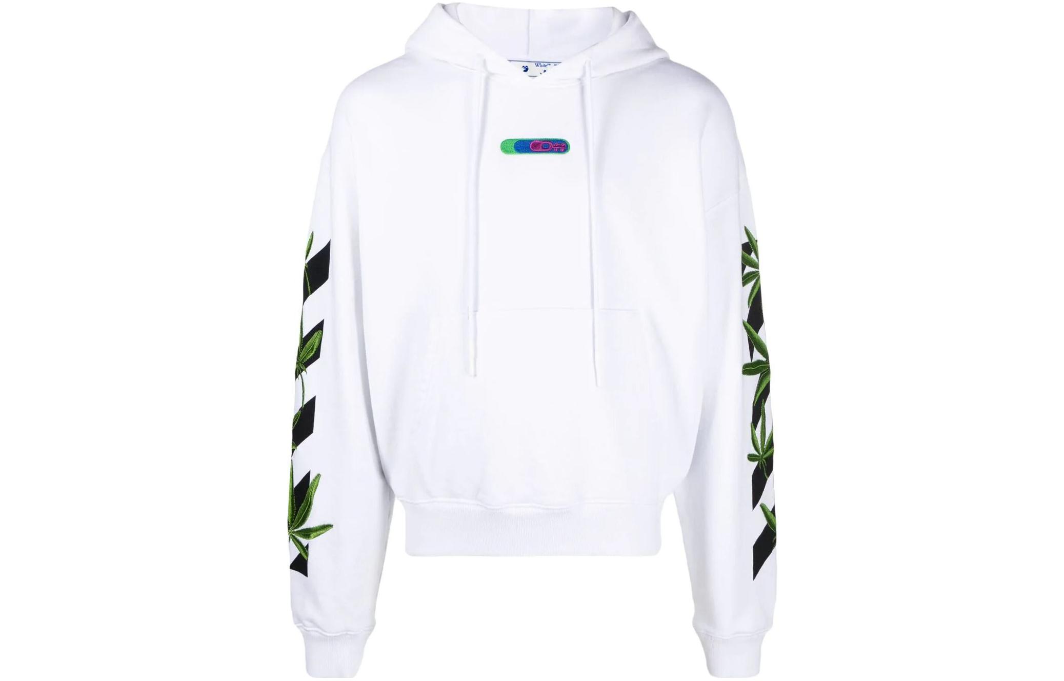 OFF-WHITE SS22 White Logo Print Hoodie  Long Sleeve Pullover OMBB037S22FLE0100155