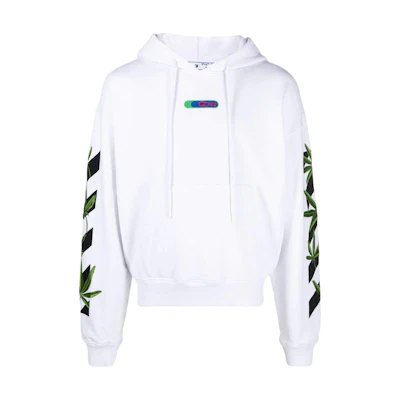 OFF-WHITE SS22 White Logo Print Hoodie Long Sleeve Pullover OMBB037S22FLE0100155