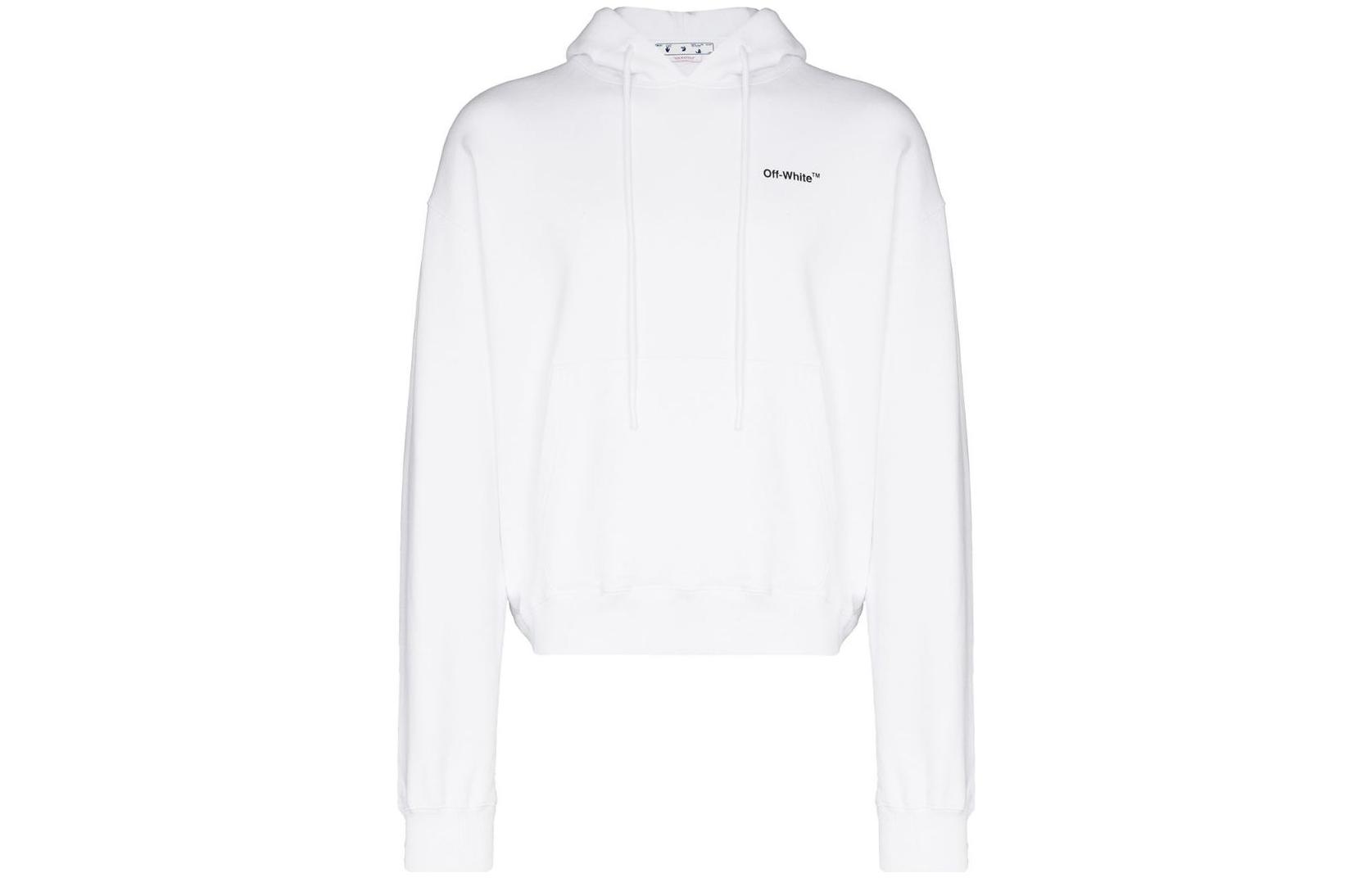 OFF-WHITE SS22 White Long Sleeve Hoodie  Regular Fit Casual Sweatshirt OMBB037C99FLE0030110WHITE