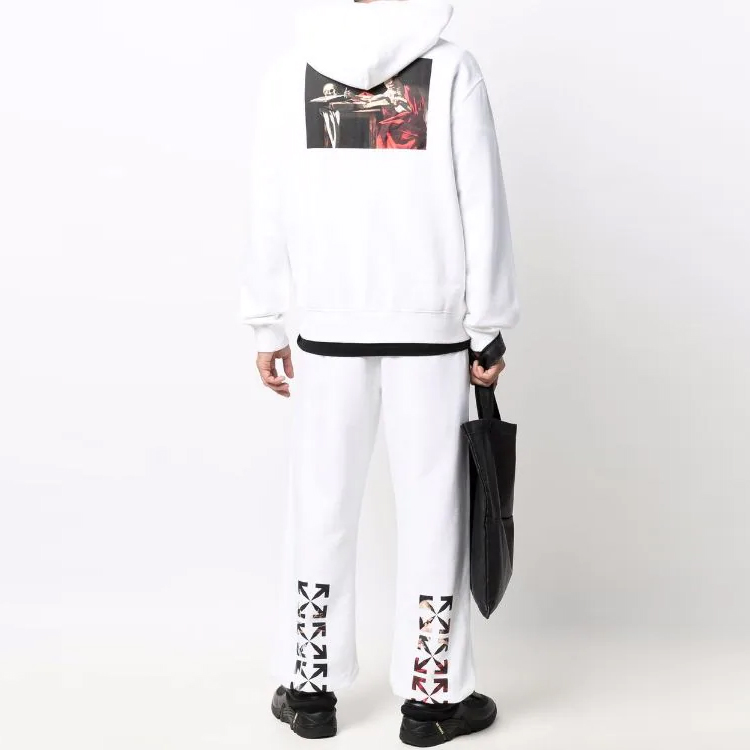 OFF-WHITE SS22 White Loose Fit Hoodie with Back Oil Painting Design for Men OMBE013C99FLE0040110 圖 5