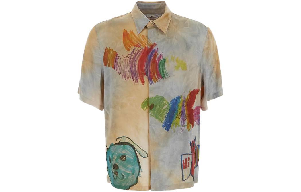 OFF-WHITE SS23  Beige Floral Print Collared Casual Short Sleeve Shirt OMGG005S23FAB0016184