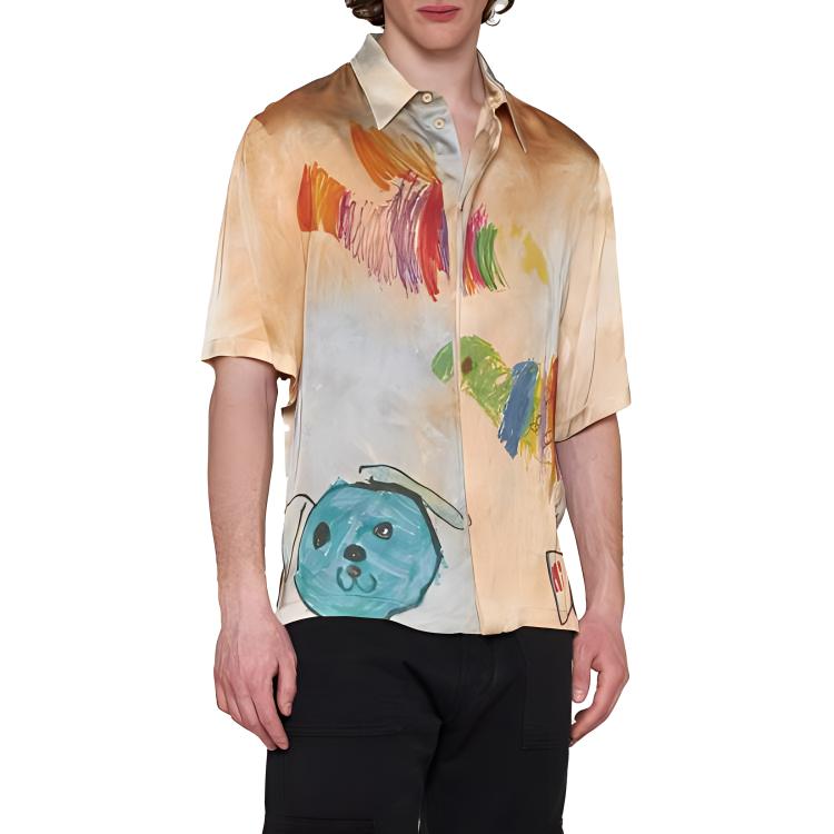 Purchase オフホワイト SS23 ベージュ フローラル柄 半袖 カジュアルシャツ OMGG005S23FAB0016184