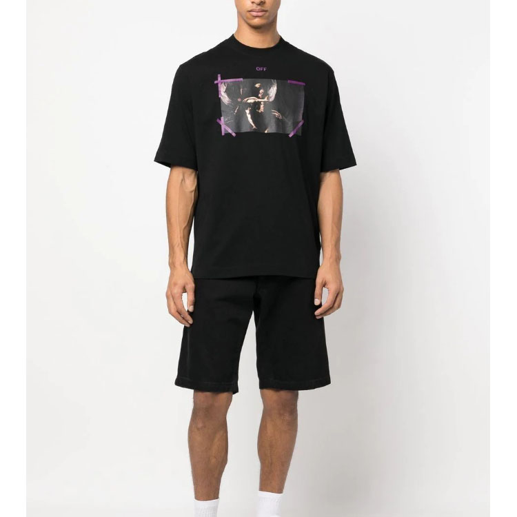Shop OFF-WHITE SS23 黑色印花短袖圆领T恤 OMAA119S23JER0011036