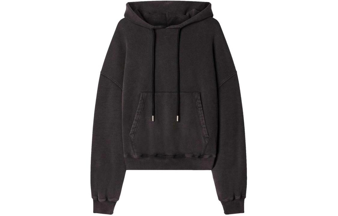 OFF-WHITE SS23  Washed Black Hoodie with Moon Back Print and Drawstring. OMBB118F23FLE0081084