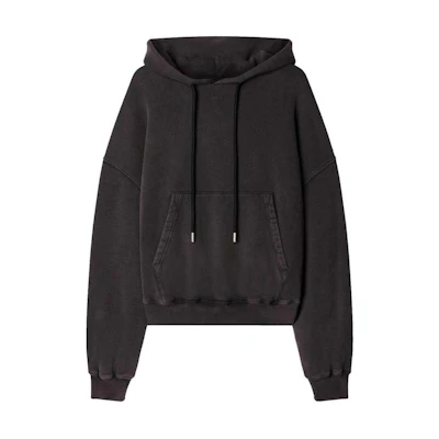 OFF-WHITE SS23 Washed Black Hoodie with Moon Back Print and Drawstring. OMBB118F23FLE0081084