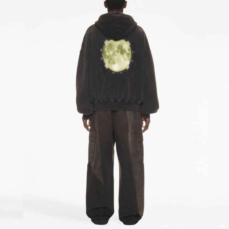 OFF-WHITE SS23  Washed Black Hoodie with Moon Back Print and Drawstring. OMBB118F23FLE0081084 圖 4