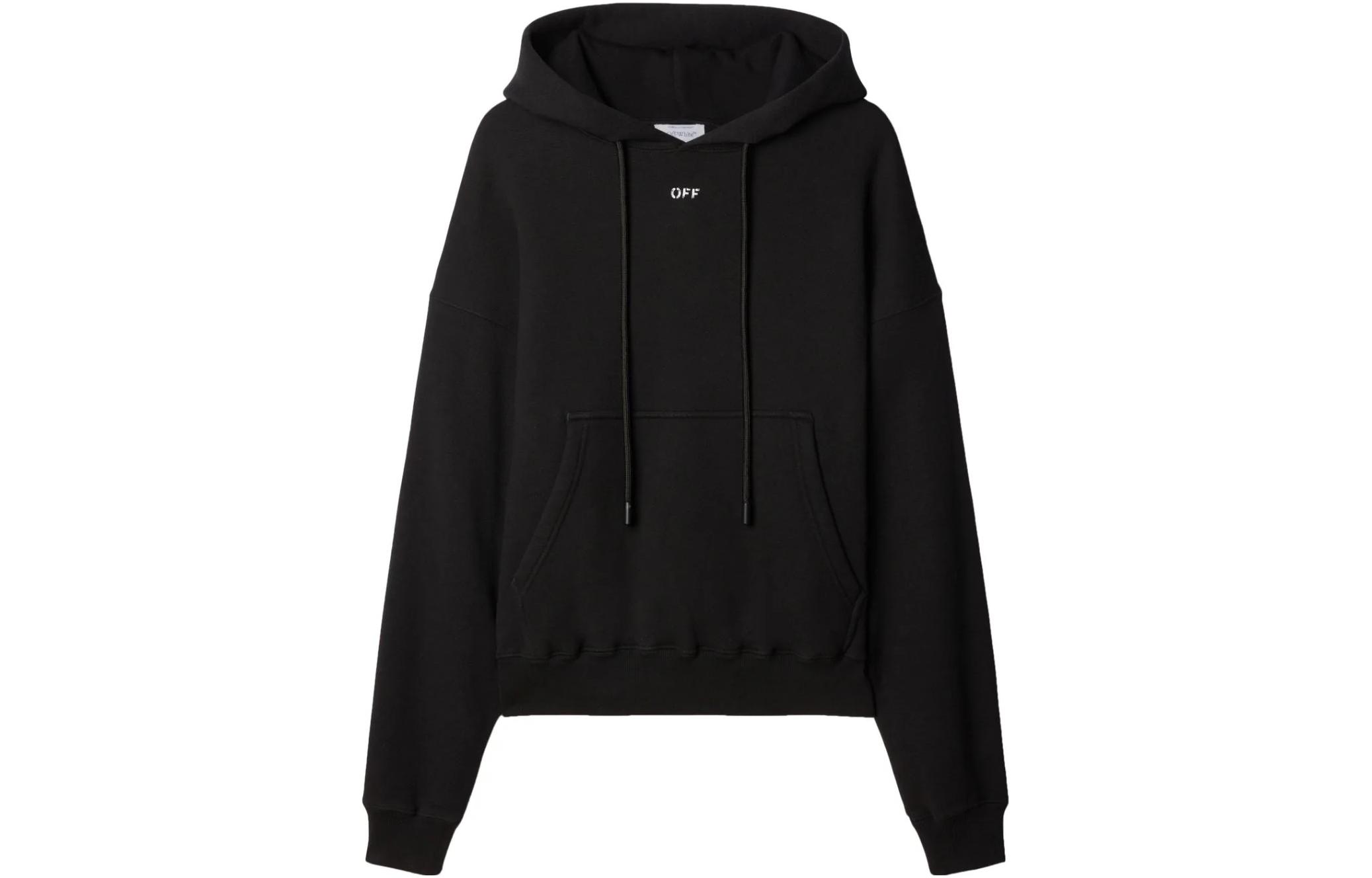 OFF-WHITE SS23 Black Hoodie with Letter Print for Men. OMBB085F23FLE0011001