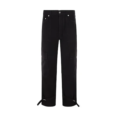 OFF-WHITE SS23 Black Twill Printed Buckle Detail Cargo Pants Menswear OMCE033S23FAB0011010