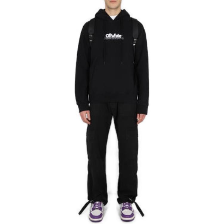 Shop OFF-WHITE SS23 Black Twill Printed Buckle Detail Cargo Pants Menswear OMCE033S23FAB0011010