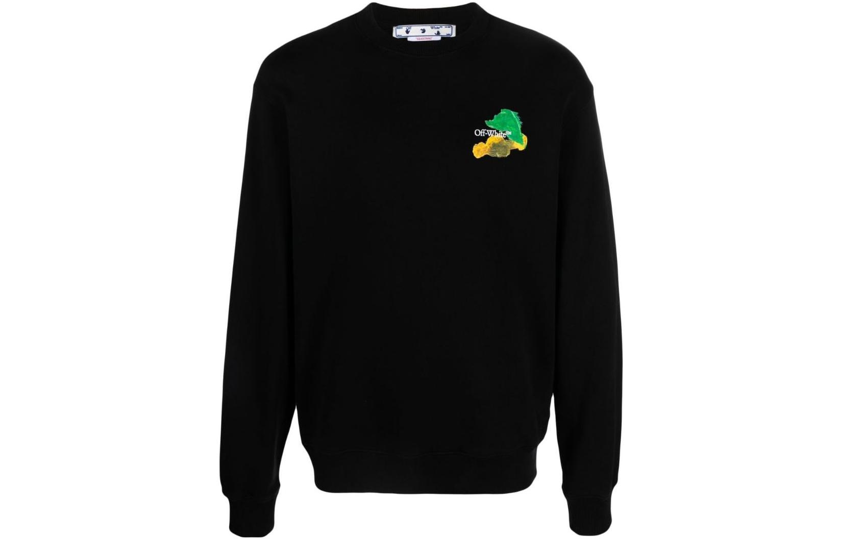 Order オフホワイト SS23 ブラッシュアロープリントプルオーバースウェットシャツ ブラック ルーズフィット OMBA057S23FLE0011084