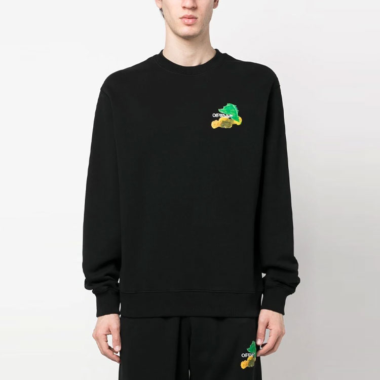 Lookbook オフホワイト SS23 ブラッシュアロープリントプルオーバースウェットシャツ ブラック ルーズフィット OMBA057S23FLE0011084