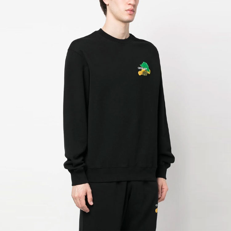 Shop オフホワイト SS23 ブラッシュアロープリントプルオーバースウェットシャツ ブラック ルーズフィット OMBA057S23FLE0011084