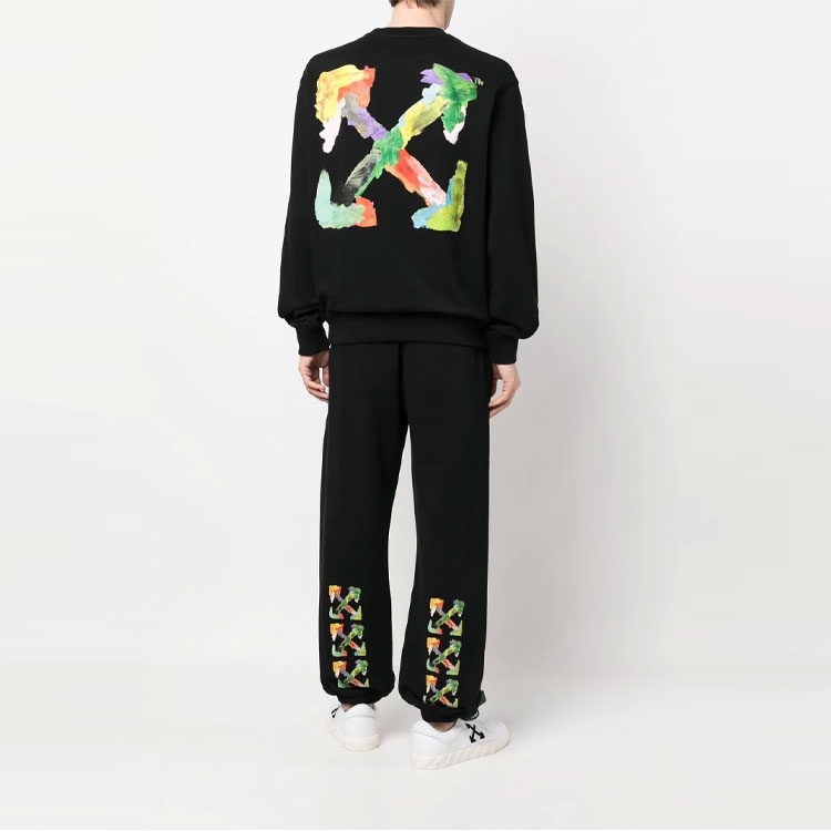 Purchase オフホワイト SS23 ブラッシュアロープリントプルオーバースウェットシャツ ブラック ルーズフィット OMBA057S23FLE0011084