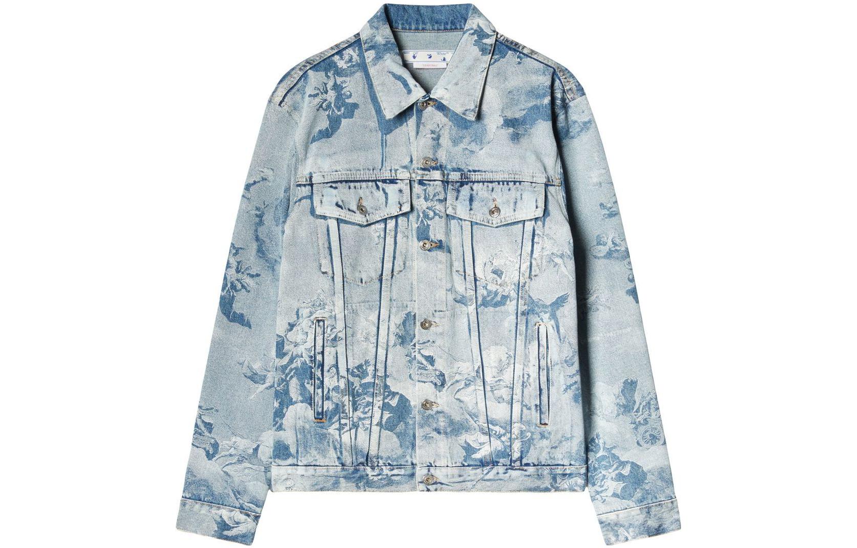 Order オフホワイト SS23 ペインティングプリント デニムジャケット ライトブルー メンズウェア OMYE077S23DEN0024000