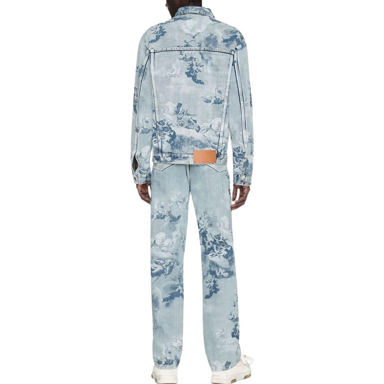 Shop オフホワイト SS23 ペインティングプリント デニムジャケット ライトブルー メンズウェア OMYE077S23DEN0024000