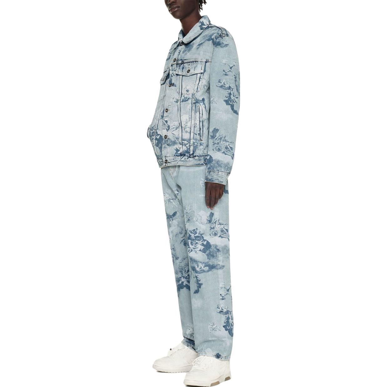 Purchase オフホワイト SS23 ペインティングプリント デニムジャケット ライトブルー メンズウェア OMYE077S23DEN0024000