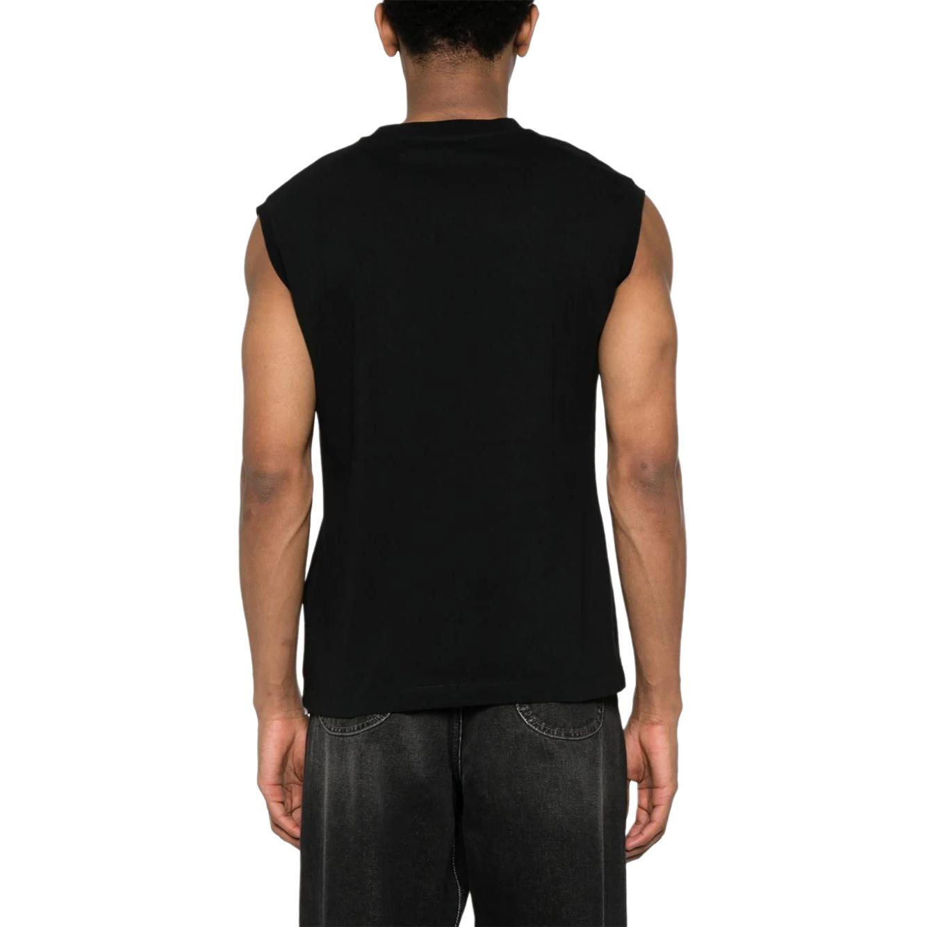 Shop オフホワイト SS24 スリーブレス ソリッドブラック クルーネックタンクトップ レギュラーフィット OMAC027C99JER0011001