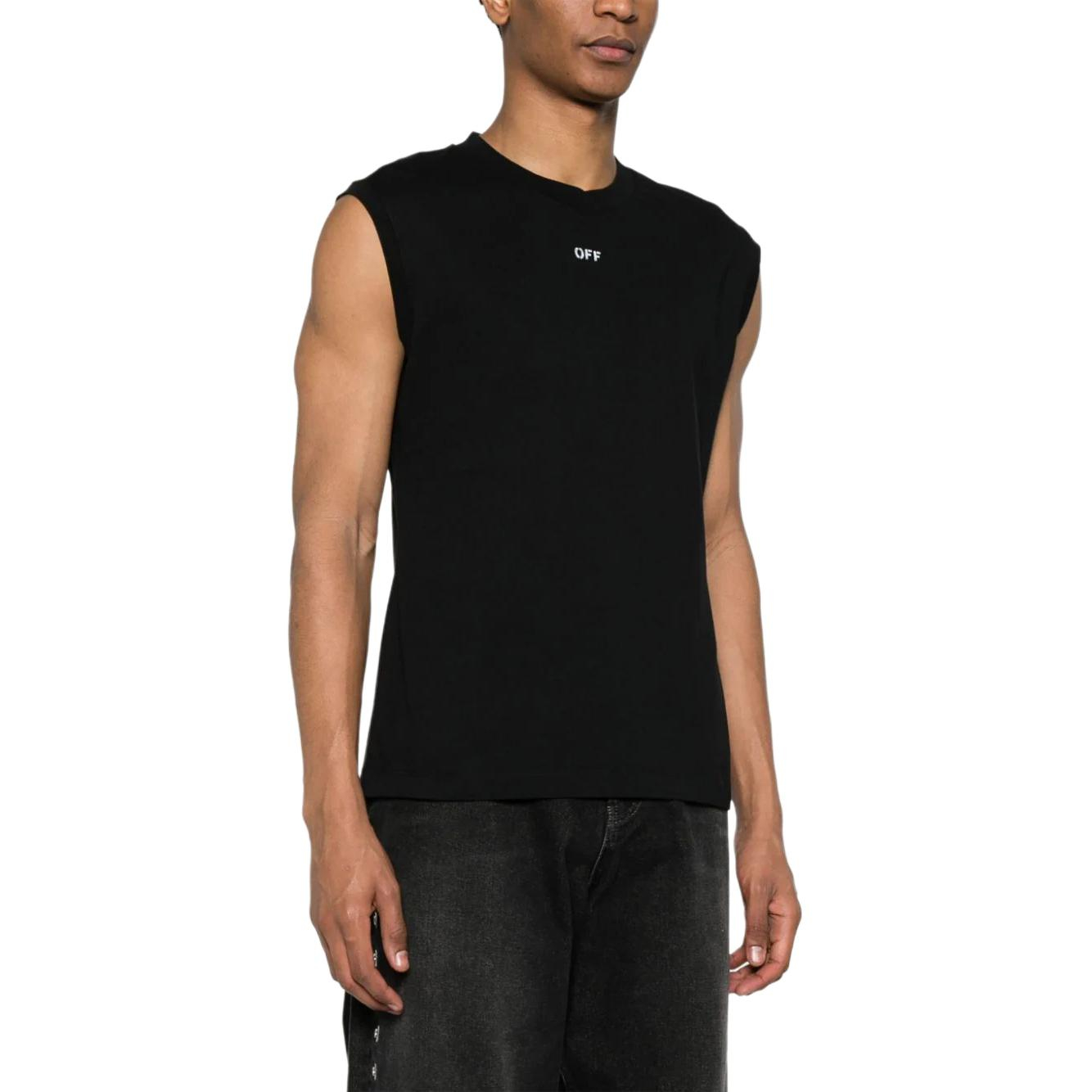 Purchase オフホワイト SS24 スリーブレス ソリッドブラック クルーネックタンクトップ レギュラーフィット OMAC027C99JER0011001