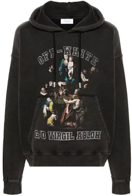 OFF-WHITE SS24 人像印花連帽黑色套頭衫毛衣。 OMBB085S24FLE0091001 Buy OFF-WHITE SS24 人像印花連帽黑色套頭衫毛衣。 OMBB085S24FLE0091001