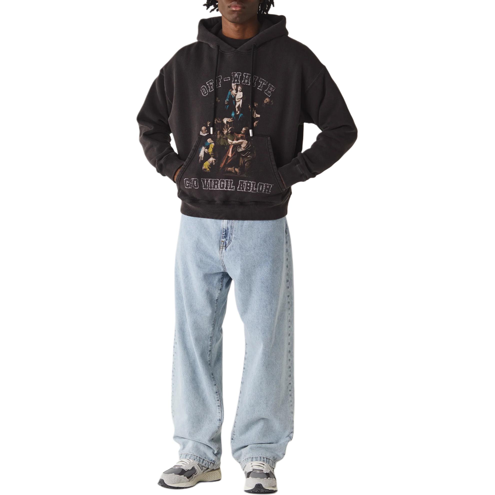 Purchase 오프화이트 SS24 포트레이트 프린트 블랙 후디 풀오버 스웨터. OMBB085S24FLE0091001