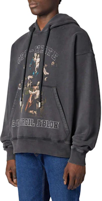 OFF-WHITE SS24 人像印花連帽黑色套頭衫毛衣。 OMBB085S24FLE0091001 1