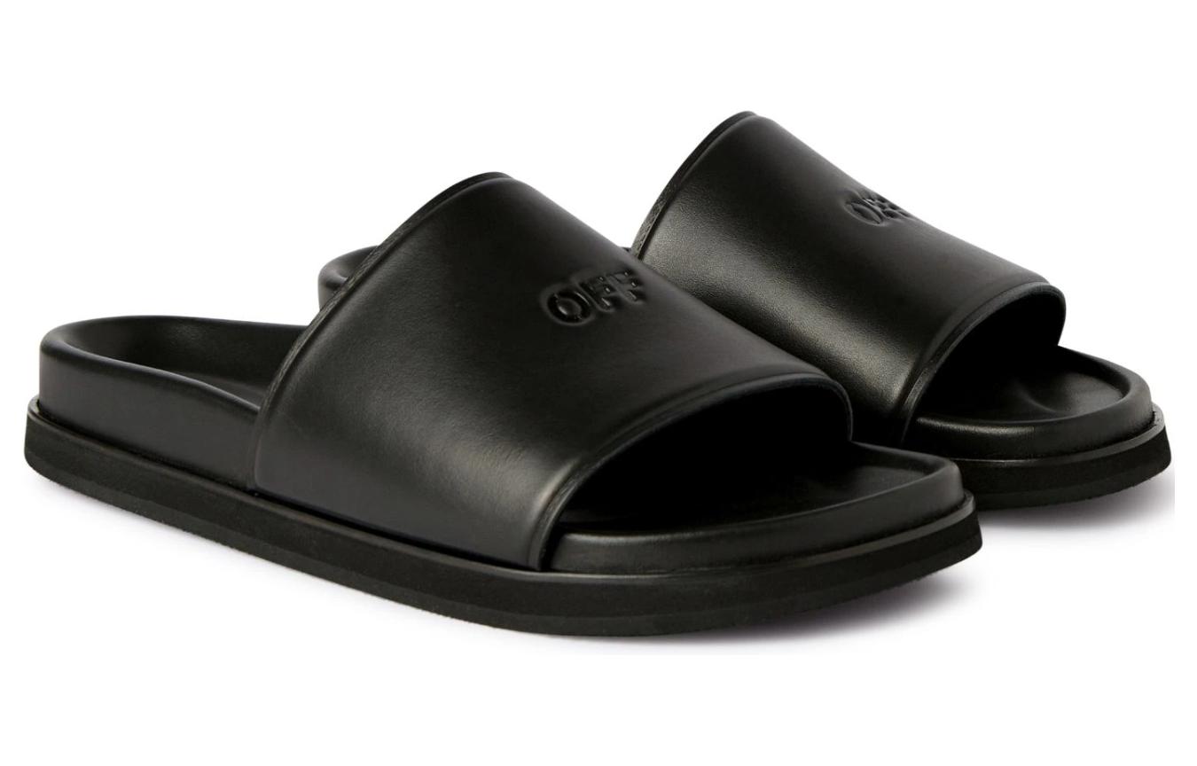 Off-White Stamp Leather Sliders 'Black' 圖 2