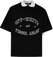 OFF-WHITE Striped Logo Embroidered Black Short Sleeve Polo Shirt OMGB017F24JER0031001 OFF-WHITE Striped Logo Embroidered Black Short Sleeve Polo Shirt OMGB017F24JER0031001