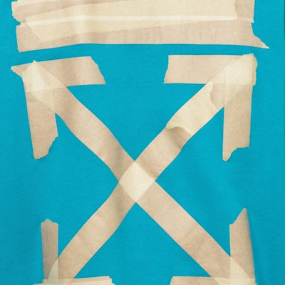 Off-White Tape Diag Arrows Hoodie Petrol Blue/Beige Lookbook Off-White Tape Diag Arrows Hoodie Petrol Blue/Beige