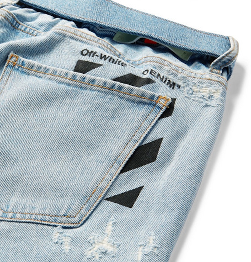 Off-White Tapered Distressed Denim Jeans Light Blue 圖 2