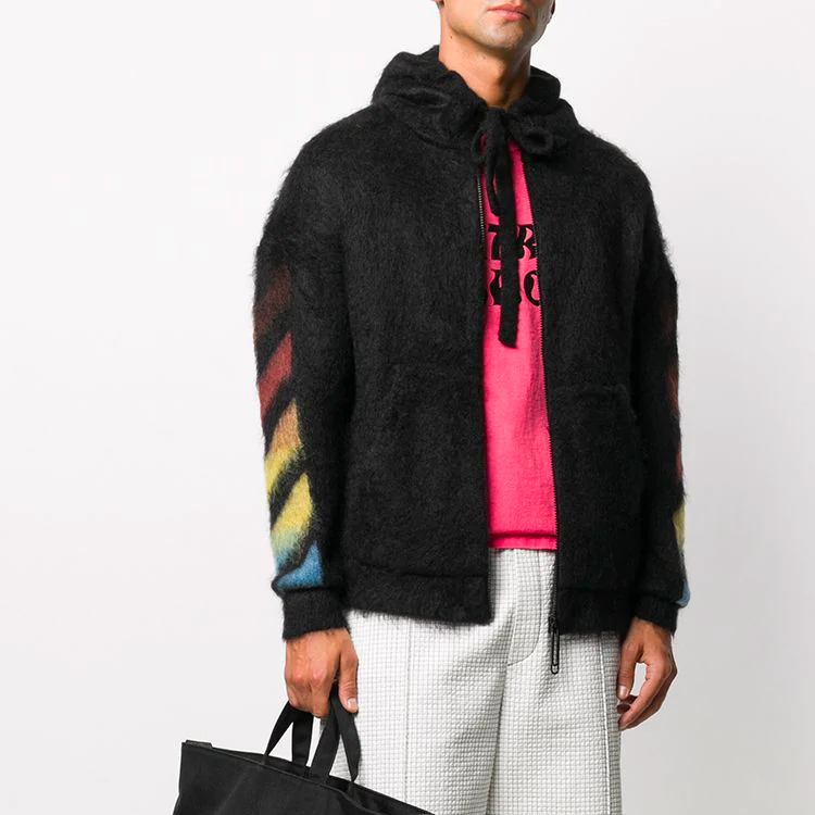 OFF-WHITE Textured Pattern Black Hoodie Jacket for Men OMHA073F20KNI0011087 圖 3