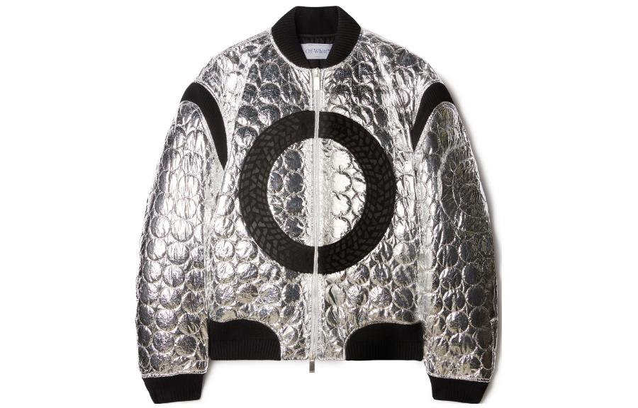 Off-White Tyre Quilt Silver Bomber Jacket with Logo Zipper - Regular Fit OMEH055F23FAB0017210