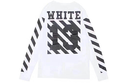 Order OFF-WHITE Virgil Ow条纹13字母长袖白色男女同款T恤 AU2001-03-00
