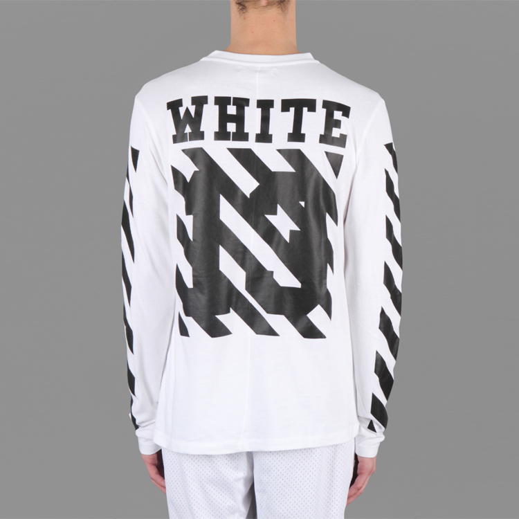Purchase OFF-WHITE Virgil Ow条纹13字母长袖白色男女同款T恤 AU2001-03-00