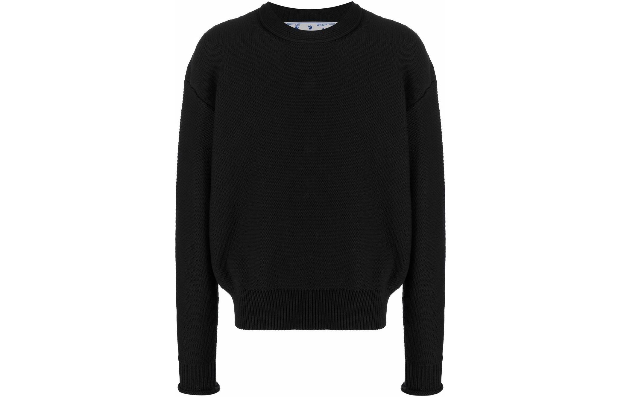 Off-White Wave Crewneck Pullover Sweater Slim Fit Black OMHE107S22KNI0021010