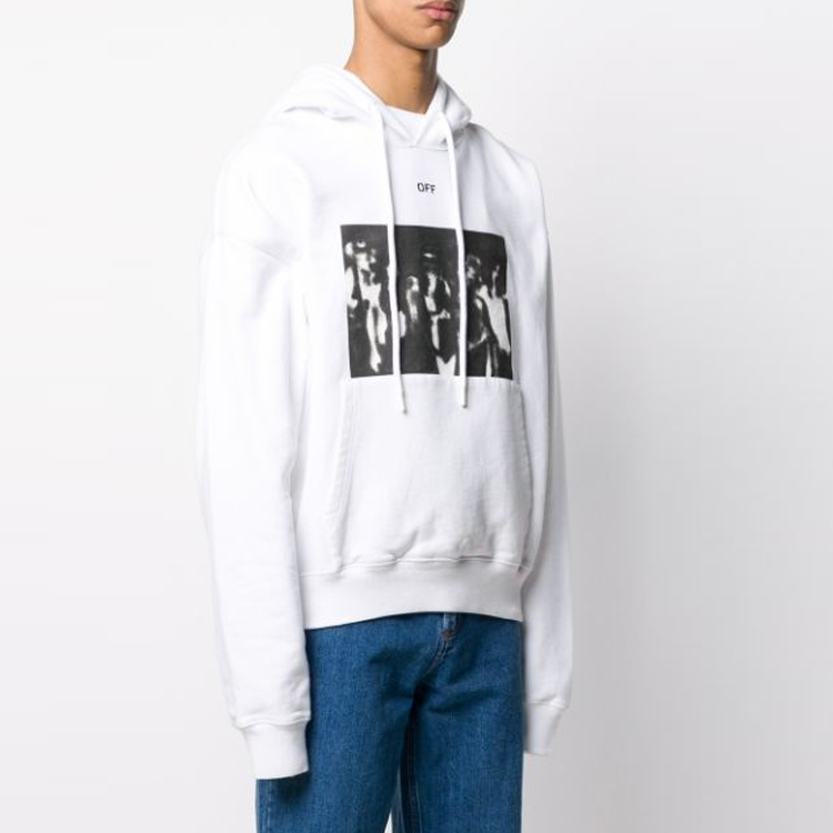 Shop OFF-WHITE 白色喷漆箭头印花连帽衫 - 白色 OMBB037R20E300150110