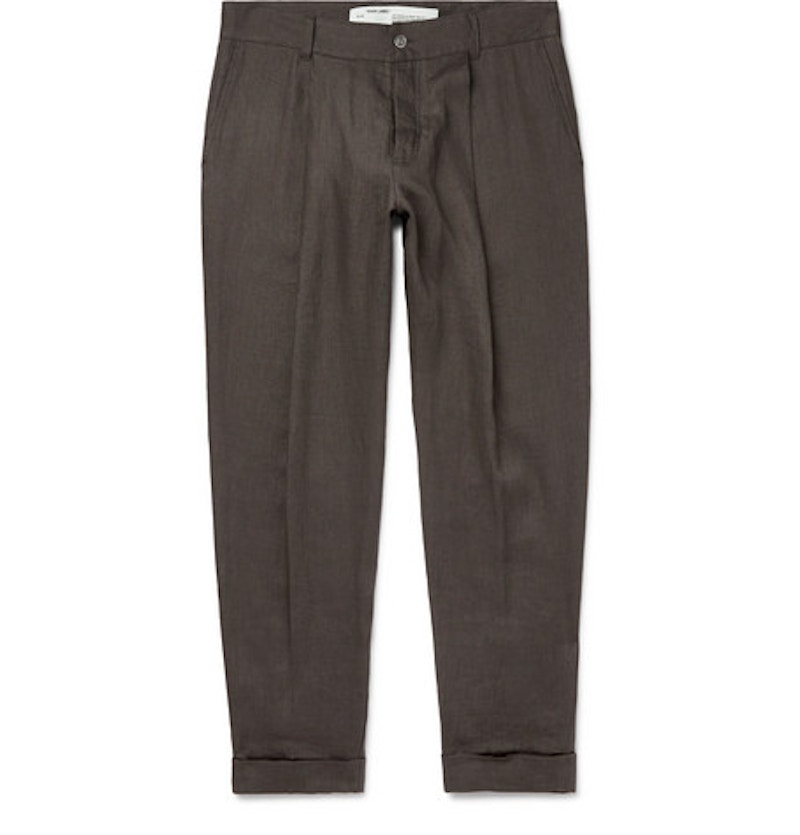 Off-White Wide Leg Cropped Logo Embroidered Pants Brown