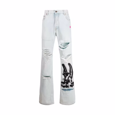 Off-White Ev Bravado Distressed Bleach Denim Jeans Bleach/Black