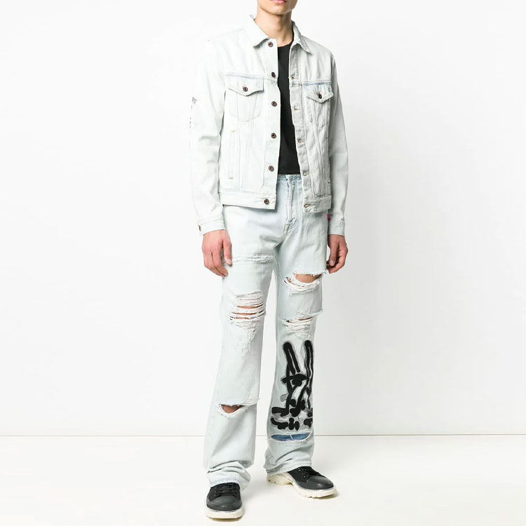 Order Off-White x Ev Bravado Seluar Jean Denim Pudar/Peluntur Hitam OMYA065R203860087110