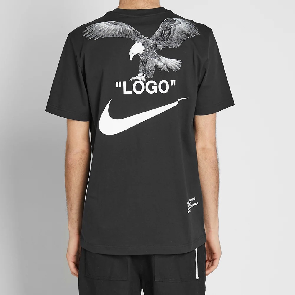 Purchase OFF-WHITE x Nike NRG A6 Baju Hitam dengan Grafik Burung Helang Besar BQ0827-010