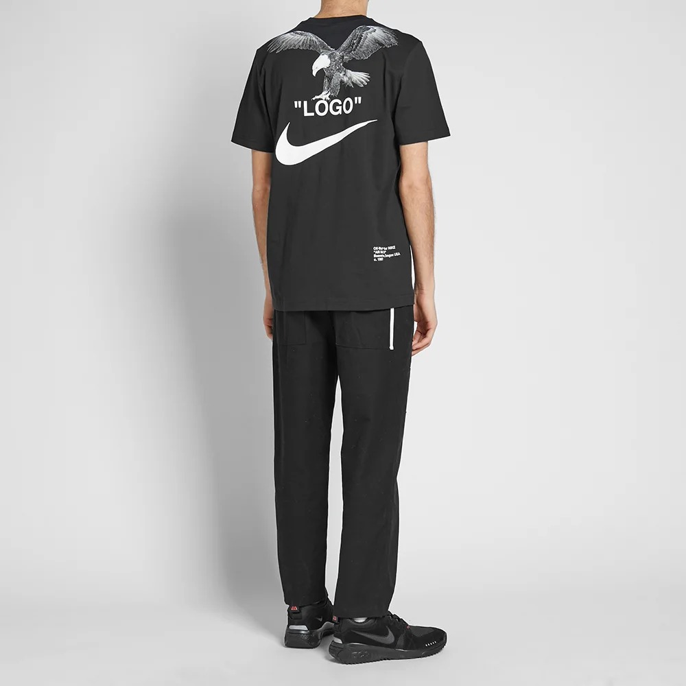 Sizing OFF-WHITE x Nike NRG A6 Baju Hitam dengan Grafik Burung Helang Besar BQ0827-010