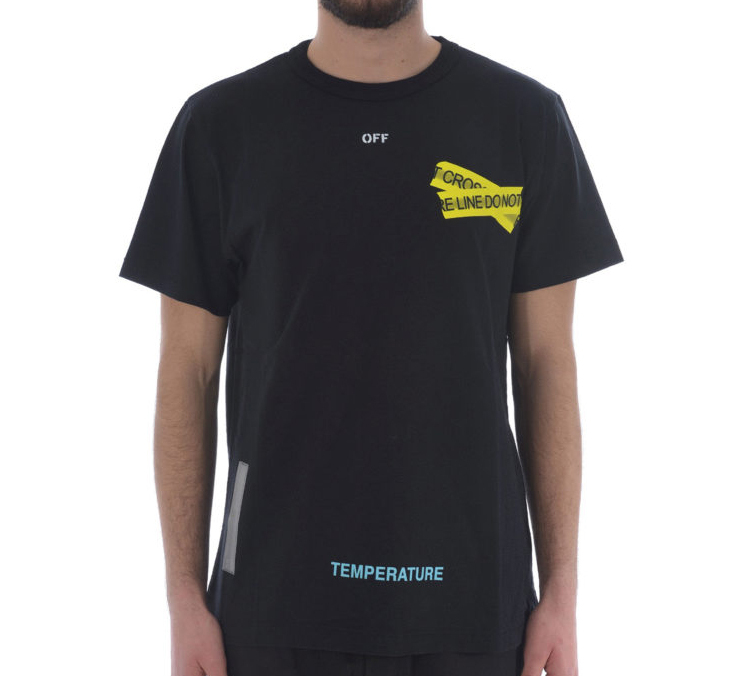 Shop OFF-WHITE 黄色警戒箭头黑色T恤 OMAA002S181850061060