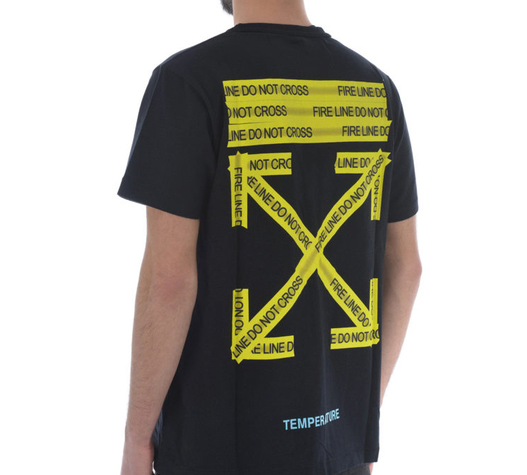 Purchase OFF-WHITE 黄色警戒箭头黑色T恤 OMAA002S181850061060