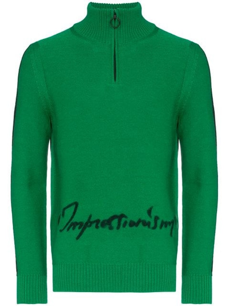 Off-White Zip Knit Turtleneck Sweater Green/Black